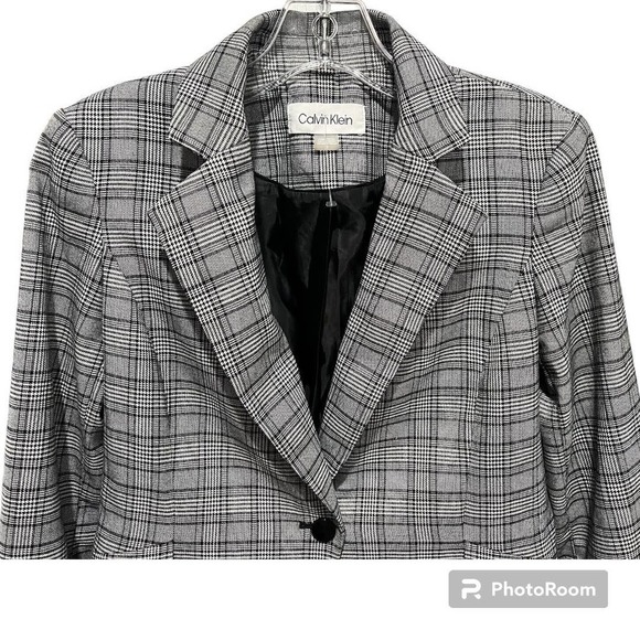 Calvin Klein Women's Petite‎ Plaid Single-Button Blazer size 2 - Picture 3 of 6